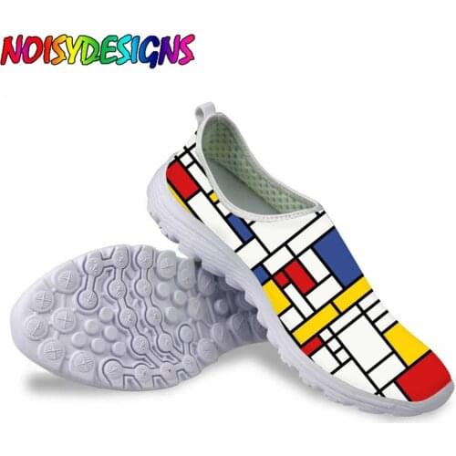 NOISYDESIGNS women summer flat shoes fashion color geometric graffiti printing casual breathable shoes women simple design