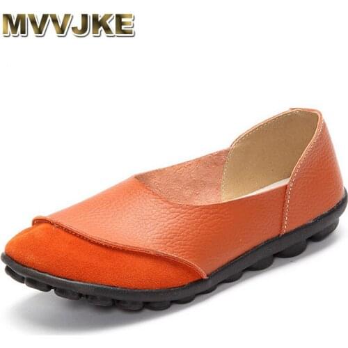MVVJKE Woman Shoes Summer Spring Genuine Leather Loafers Solid Slip-On Round Toe Handmade Flats