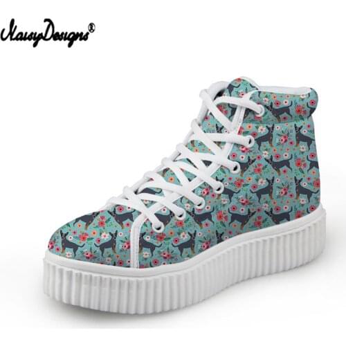 Noisydesigns Women Heightened Canvas High-top Shoes Lady Floral Dog Print High Top Casual Sports Shoes Running Fashion Sneakers