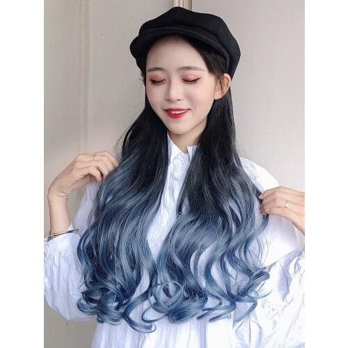 Sannian Women Wig Hat Curly Hair High Temperature Silk Big Wave Gradient Color Duck Tongue Hat Wig One Fashion Gradient Wig Hat