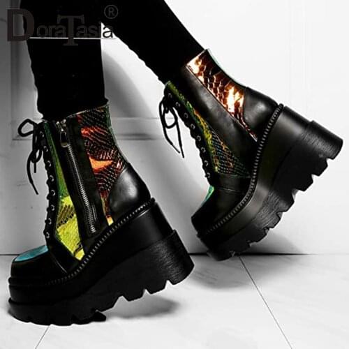 DORATASIA 2020 Brand New Ladies Colorful Ankle Boots Women Fashion Female Wedges High Heels Boots High Platform Woman Shoes