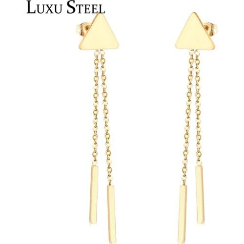 LUXUSTEEL New Punk Jewelry Triangle Geometry Stainless Steel Tassle Chain Earring Gold Color Drop Earring Female Brinco Gift