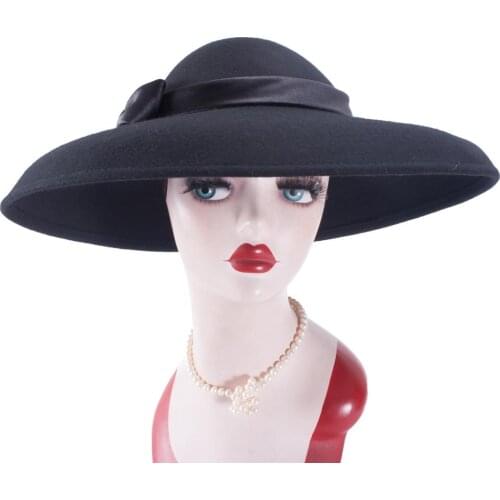 Womens Vintage Wool Felt Floppy Wide Brim Dress Dance Wedding Church Bridal Hat