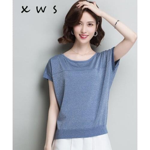 Shiny Lurex summer thin Sweater Women batwing Sleeve Pullover Women Basic Sweaters Women 2019 Korean Style Knit Tops Femme