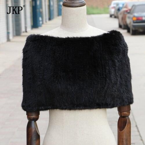 Winter Knitted Real Mink Fur Scarf Neck Wrap Women Warmer Fashion Natural Fur Shawl