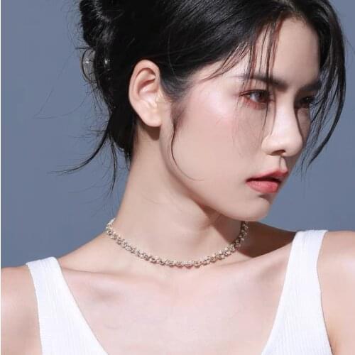 12pcs/lot High Sense Imitation Pearls Necklace Zircon Short Fashion Clavicle Chain Necklace Jewelry Accessories for Women
