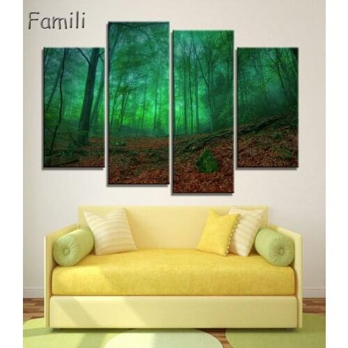4Pieces Cuadros Wall Art Autumn Tree Oil Painting On Canvas Paintings Pictures Home Decor Living Room Unframed