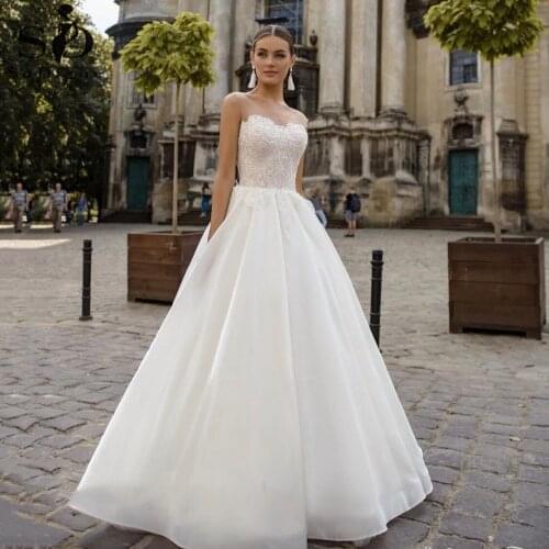 SoDigne Bohemian Ball Gown Wedding Dresses 2021 Sexy Sleeveless Tulle Satin Applique Princess Bridal Wedding Gown Sweep Train