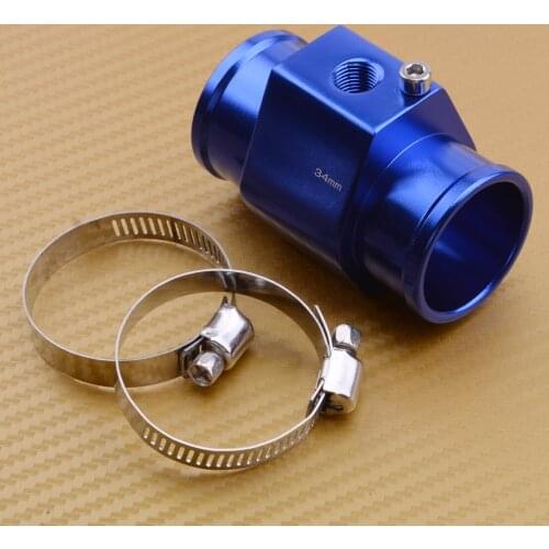 Car 34mm Blue Water Temp Temperature Joint Pipe Sensor Gauge Radiator Hose Adapter With Clamps Aluminum Alloy