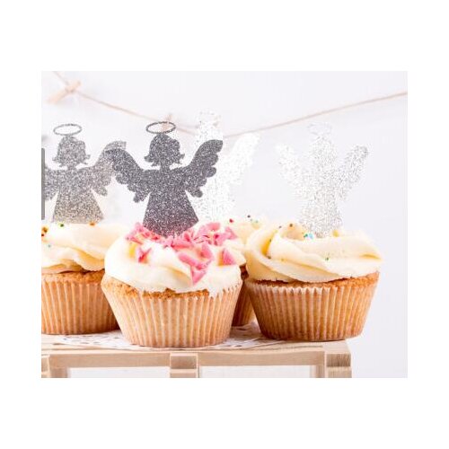 Glitter Christmas Angel cupcake toppers New Year baby shower baptism party decoration doughnut food toothpicks