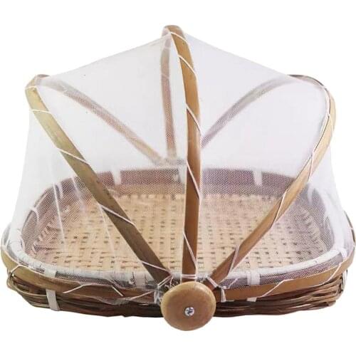 Household Kitchen Food Basket Hand-Woven Insect-Dustproof Storage Container With Gauze Net Mesh Fruit And Vegetable Bread Cover