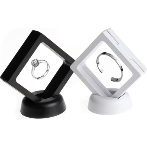 Black white Suspended Floating Display Case Jewellery Coins Gems Artefacts Stand Holder Box
