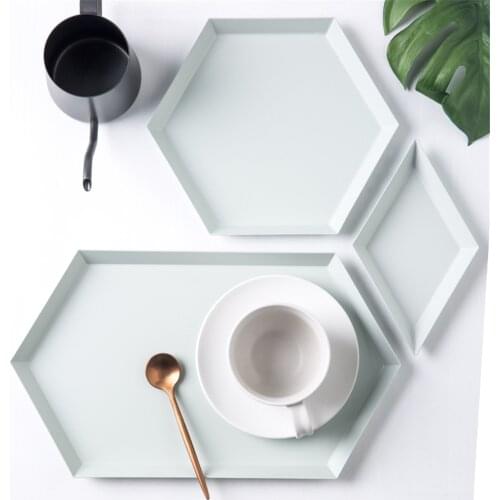 Nordic Geometry Office Table Storage Plate Chic Scandinavian Colorful Metal Desk Fruit Jewelry Storage Tray Cupcake Organizer