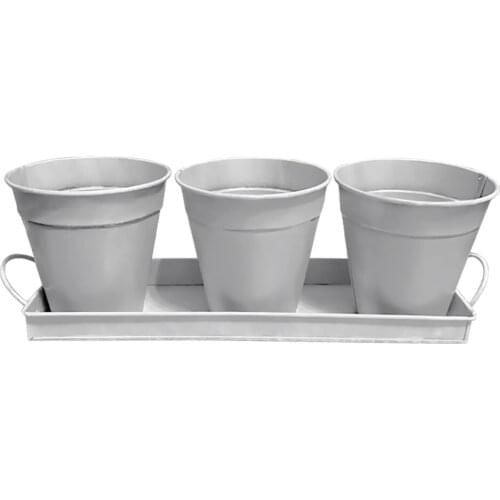 GardenPlant Pot Vases With Tray 3pcs Home Decor Rectangle Creative Iron Bucket Flower Pots