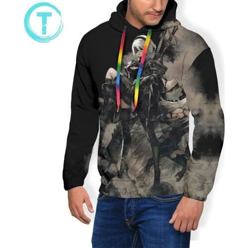 Gaming Hoodie Nier Automata Black Hoodies Warm Red Pullover Hoodie Polyester Streetwear Long Nice Men Hoodies