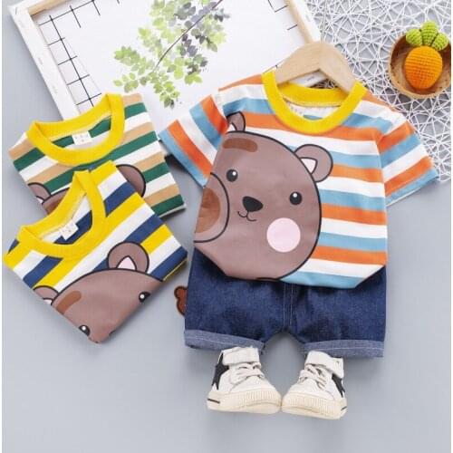 Summer Baby Boy Clothing Sets Cartoon Bear Short Sleeve T-shirt+Shorts 2pc Kids Outfit Toddler Children Cotton Tracksuit Clothes