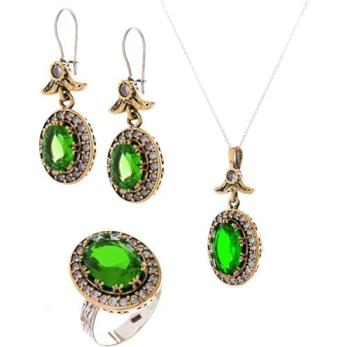 Silver Jade Stone Triple Authentic Women 'S Set Jewelry