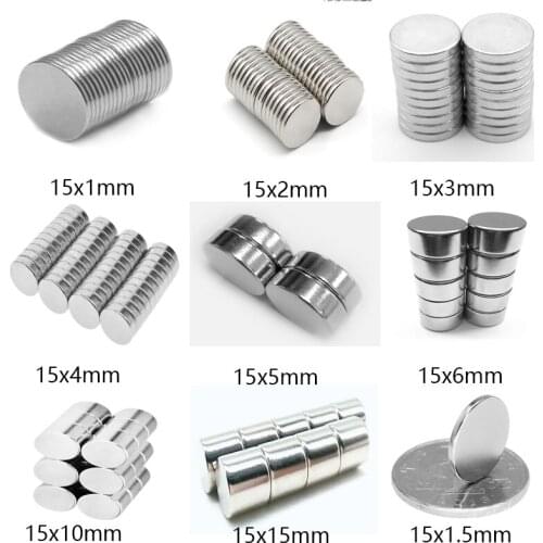 1/10/20pcs 15mm Diameter Round Rare Earth Magnets 1/1.5/2/3/4/5/6/10/15mm Thick Neodymium Strong Crafts Permanent Magnet