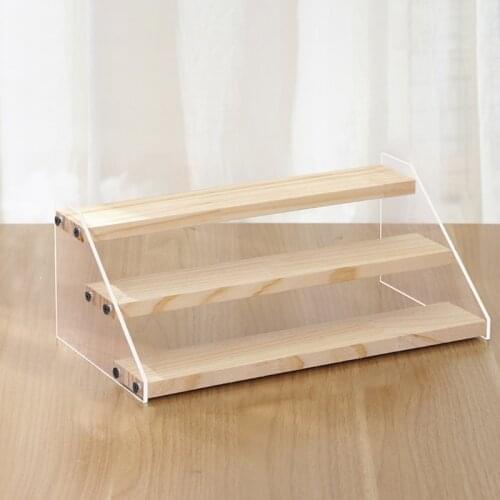 Multipurpose Display Riser Rack Stand Clear Wooden 2/3/4-Tier Step Shelf Dolls Figure Counter Ladder Riser Stand Cupcake