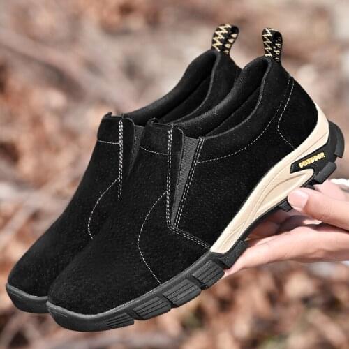 Men Leather Loafers Men Luxury Brand Rubber Casual Men Shoes Slip on Breathable Flats Outdoor Hiking Shoes Big Size