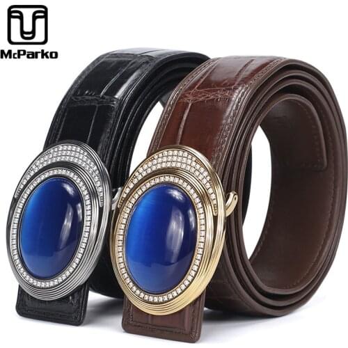 McParko Stone Buckle Crocodile Belt Genuine Leather Belt Men Luxury Brand Alligator Waist Belt Srtaps Stainless Steel Belt Male
