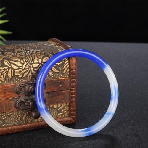 Natural Blue White Jade Bangle Bracelet Charm Jadeite Jewelry Fashion Accessories for Men Women Gifts 54-62mm