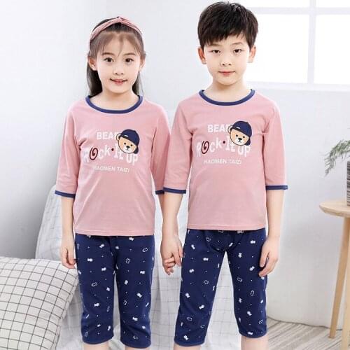 New Summer Cotton Kids Pyjamas Clothing Suits Boy Girls Sleepwear Bear Cartoon Nightwear Pajama Set Baby Inflant Toddler Clothes