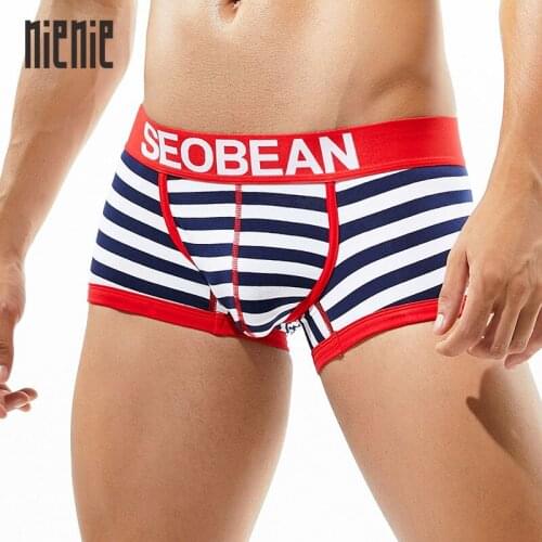 New mens striped underwear cotton Low-rise boxer comfortable sexy male 3 Colors Choice