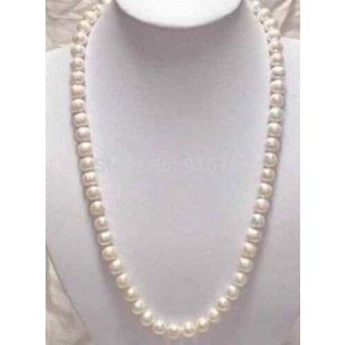 P&P Natural!8-9mm White Akoya Cultured Pearl Necklace 24"