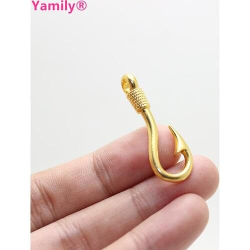 Yamily Fish Hook Charm 15pcs-36x13mm Gold tone Fish Hook Pendant charm pendant Jewelry Making Findings