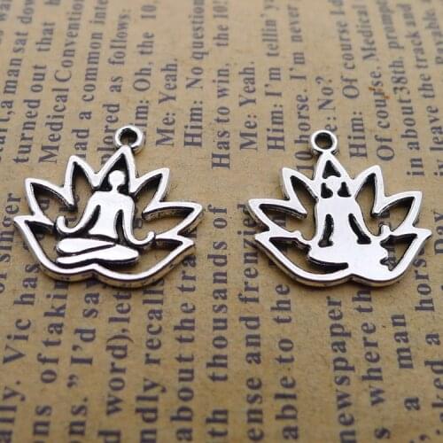 20Pcs 17*18mm Antique Silver Plated Alloy Lucky Buddhism Charms Necklace Accessories Charms For Diy Jewelry Making Findings
