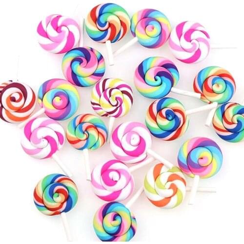 Polymer Clay Rainbow Color Lollipops Dollhouse Party Decoration Candy Miniatures Doll House Lollipops 20 Pcs