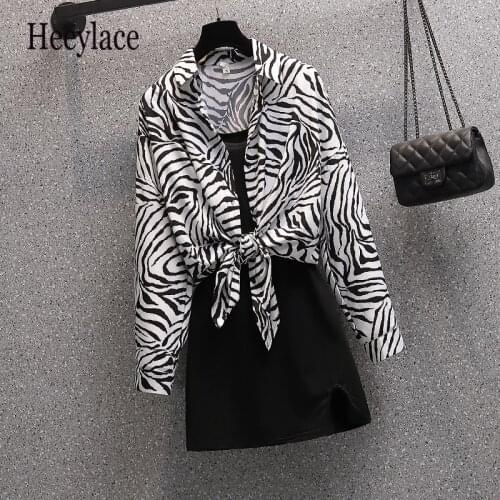 Plus Size Women Casual Two Pieces Set Summer Long Sleeve Zerba Striped Sunscreen Top And Spaghetti Straps Black Dresses Suits