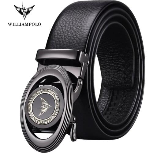 WILLIAMPOLO full-grain leather Brand Belt Men Top Quality Genuine Leather Belts for Men Strap Male Metal Automatic Buckle