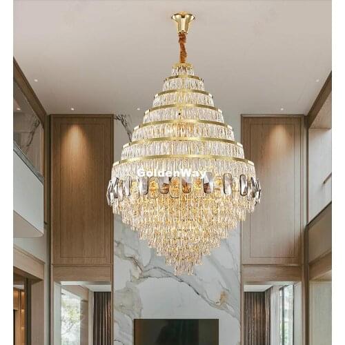 Luxury Golden Stainless Steel D60cm Crystal Pendant Lights E14 Luminarias Dining Room Staircase Pendant Lamp Lighting Fixtures