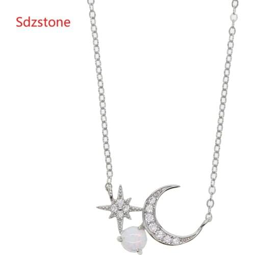 Christmas Jewelry White Opal Stones Star Moon Necklace CZ Shiny Zircon Exquisite Clavicle Chain Fashion Gift Jewelry