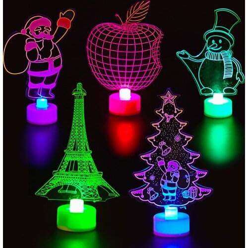Xmas Santa Snowman Tree 3D Acrylic 7 Color Flash LED Night Light Christmas Decorations for Home New Year Gifts Navidad Ornaments