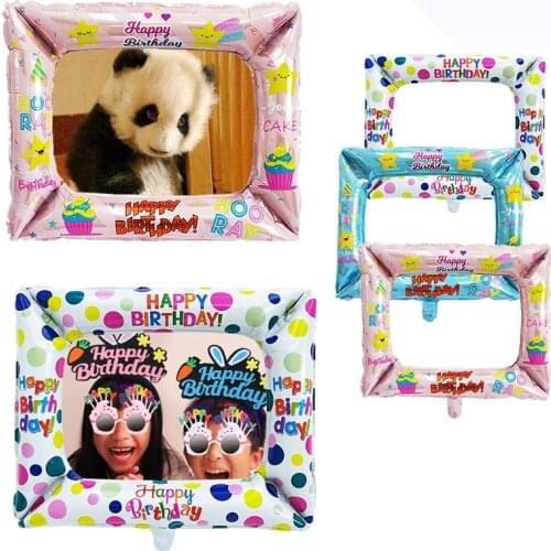 Happy Birthday Photo Frames Foil Balloons Props Globos Holiday Party Decorations Kids Adults Baby Shower Anniversary Supplies