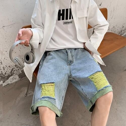 Summer Mens Knee Length Denim Casual Shorts Jeans Holes Straight Pants Chic H47