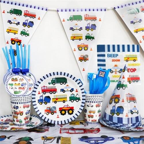 Engineering Vehicle Theme Disposable Cutlery Kids Party Supplies Cartoons Car Decoration For Birthday Girl Kids Party Cake Stand