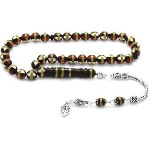 Tesbihane 925 Sterling Silver Tassels Red Enamel Filled Brass Spiral Sphere Cut Kuka Rosary