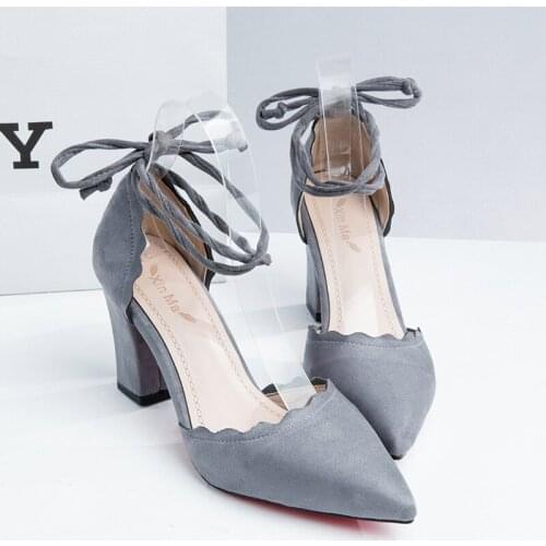 Woman Fashion Elegant Pumps Pointed Strappy Single Shoes 2020 New Woman Lace Up Sexy Retro High Thick Heels Shoes tacones U22-13