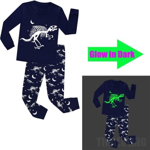 Spring Autumn Kids Outfit Boys Christmas Cosplay Clothes Children Glow in the Dark Cotton Suit Full Sleeve Pyjama Dinosaur Pjs