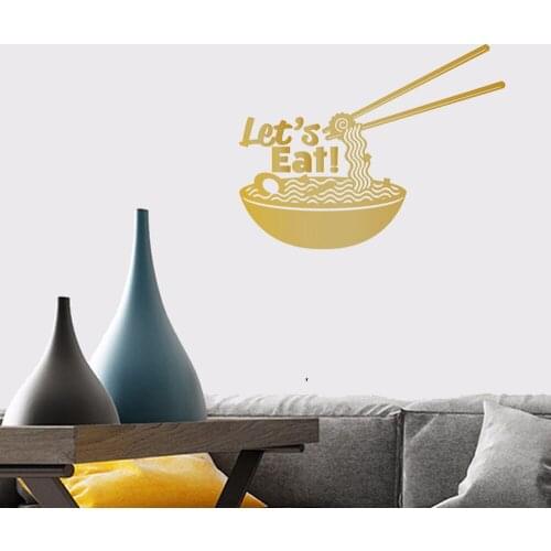 Kitchen Wall Decal Fast Food Noodles Vinyl Wall Sticker Ramen Bowl Pattern Quotes Lets Eat Art Mural Home Decor Restaurantph521