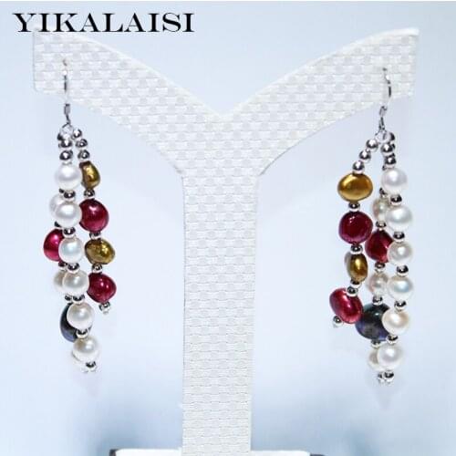 YIKALAISI 2017 new fashion brand pearl long Earrings For Women Freshwater Pearl 925 sterling-Silver-Jewelry Earrings Wedding