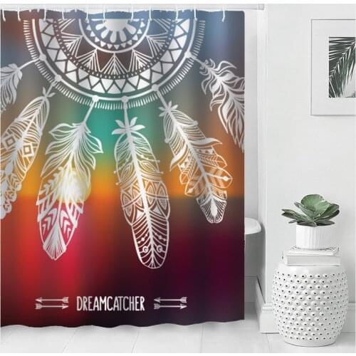 Feather Print Shower Curtains Beautiful Coastal Scenery Waterproof Polyester Bath Curtain with 12 Hooks Bathroom Decor