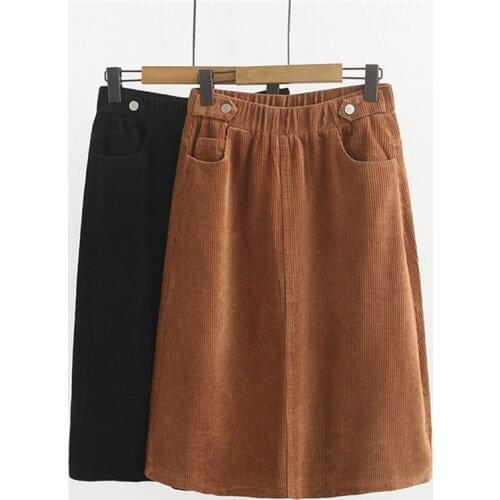 Oversize Corduroy Skirt women Autumn Winter Elastic waist A-line Skirts Female Medium length Plus size 5XL Casual Skirts G860