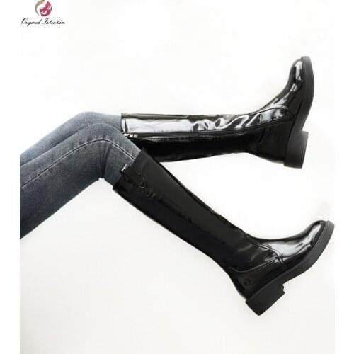 Womens Knee High Boots Sexy Fashion Platform Round Toe Square Heel Zip Middle Heels Long Boots Women Shoes Basic Big Size 33 43