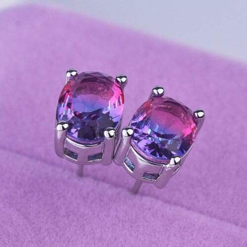 2020 Hot Sale 925 Sterling Silver Stud Earrings For Women Jewelry Shiny Two Color Crystal Egg Earring Lady Valentines Day Gifts