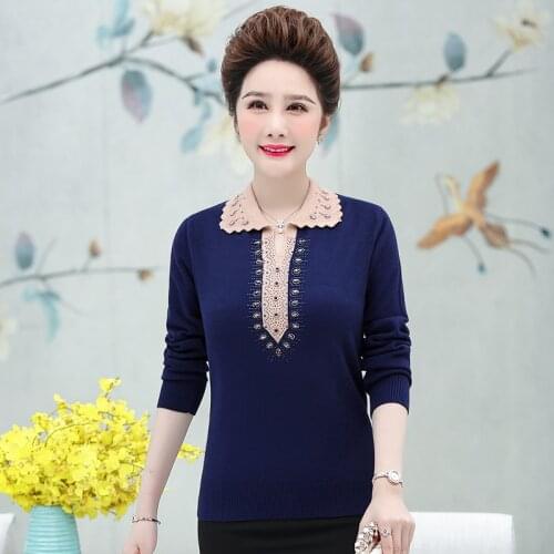 Lapel Diamond Sweater Women Autumn Winter Sweet Fashion Long Sleeve Casual Pullover Pull Femme Knitted Jumper Soft Warm Tops